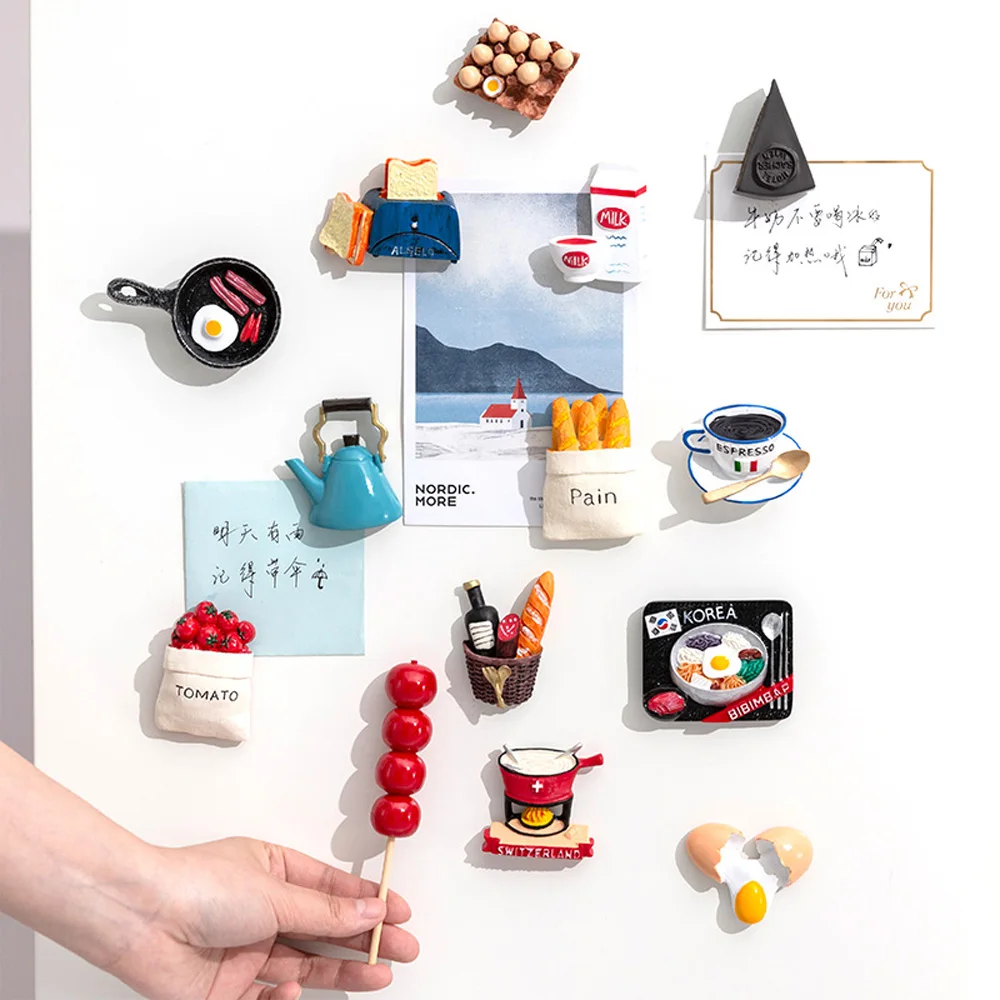 Cute 3D Resin Fridge Magnets Cartoon Bread Egg Refrigerator Message Sticker Kids Children Toy Home Christmas Decoration | Дом и сад