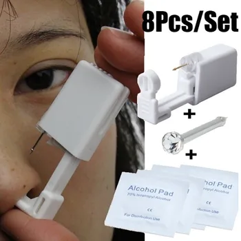 

1 PCS Piercer +1 PCS Nose stud +6Pcs Alcohol Pad Ear Nose Piercing Tools Kit GK1121