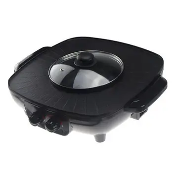 

Double Control Roasting Pot Electric Barbecue Hotpot Oven Grill Teppanyaki Smokeless Hot Pot Machine BBQ Pot with Triangle Plug
