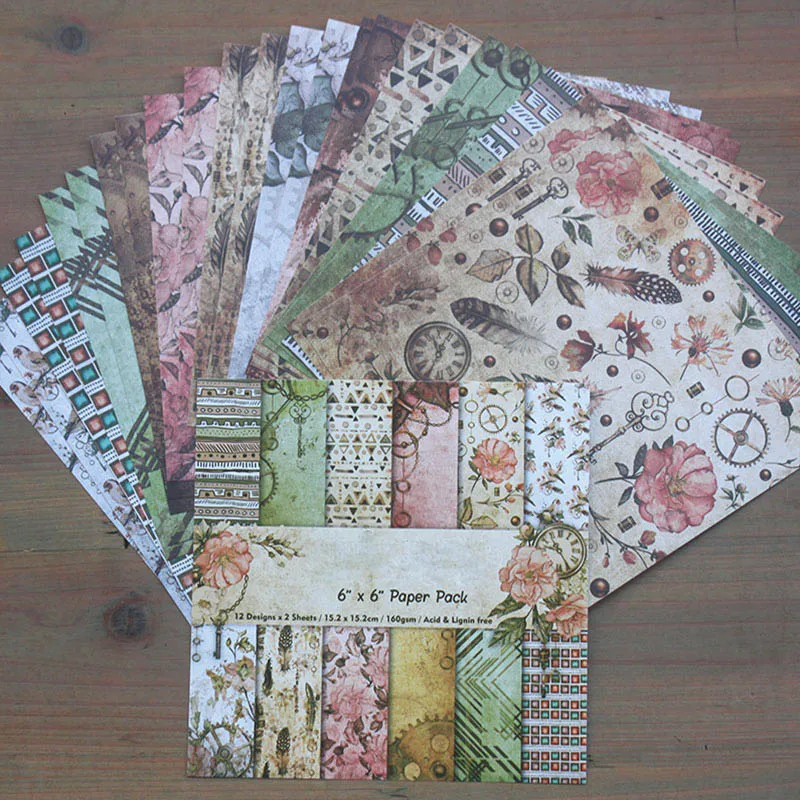 

24sheets/set 6 Inch Scrapbook Pads Paper Multifunction Paper Card Making Tools 12 pattern DIY Vintage Decor Paper Craft