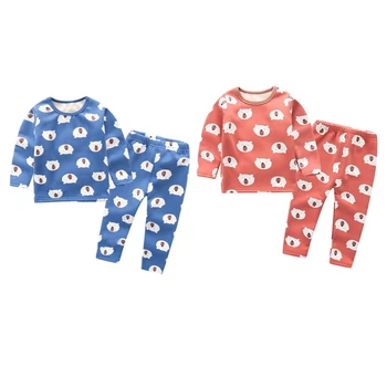 

Autumn Winter Casual Children Cartoon Printing Long Sleeve Plus Velvet Pajamas Kids Two-piece Outfit Set