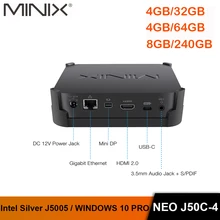 MINIX NEO J50C-4 официальный WINDOWS 10 PRO Серия Мини ПК Intel Pentium серебристый J5005 DDR4 4 ГБ/64 Гб HDMI 2,0 Vesa крепление мини ПК