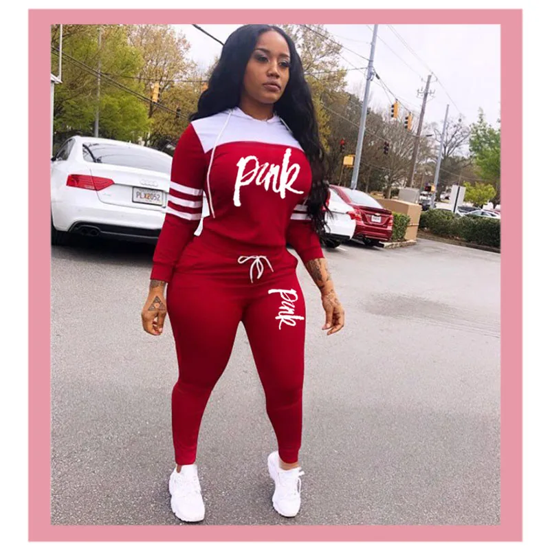 2020 Fashion Pink Letter Print Tracksuits Women Two Piece Set Spring t-shirt Tops and Pants Jogger Set Suits Casual 2pcs Outfits 2pcs plain solid basic t shirt xl multi a
