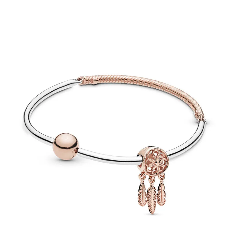 Розовый браслет из Ловца снов набор 925 пробы серебряный браслет женские DIY бусы безделушки подарки