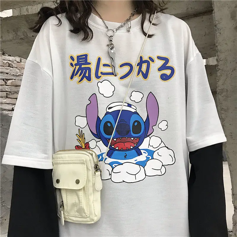 Для женщин Harajuku Винтаж футболка с длинным рукавом для девочек; корейский в стиле "петчворк" с надписями и принтом с О-образным вырезом, с эластичной резинкой на весну и зиму Топ Femme