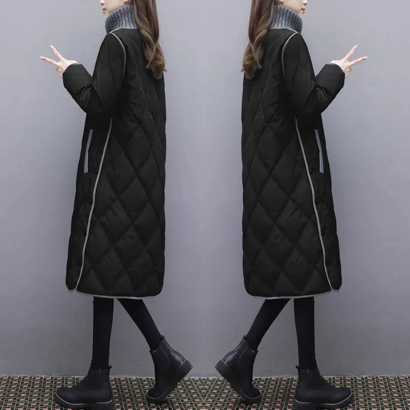 Women Jacket 2021 Autumn Winter New Down Padded Jacket Female Mid-length Cotton-Padd Jacket Over The Knee Padded Pure Color Coat