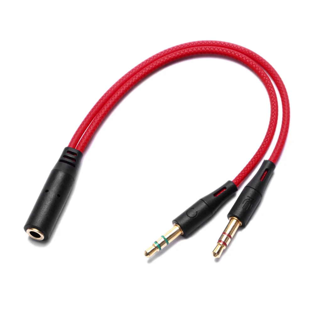 

18cm 3.5mm Audio Conversion Cable 2 Male to 1 Female AUX Cord Two in One Computer Headset Microphone Line