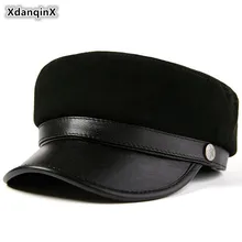 XdanqinX осень новая шляпа из натуральной кожи мужская плоская кепка армейские кепки элегантные женские овчины модная шапка пара Студенческая Кепка