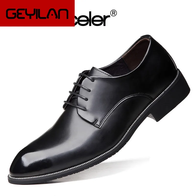 

Vintage Split Leather Men's Business Dress Shoes Lacquer Bright Fashion Men Wedding Shoes British Style Pointed Designer Shoes