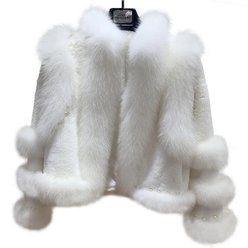 

Women Winter Real Fox Fur Coat New Arrival Hot Sale Rex Rabbit Fur Jacket Elegant Ladies Pearl Pure White Coat