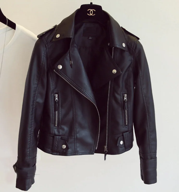 lower price  Leather Jacket Women PU Leather Coat Black Jacket Casual New Grunge Short Women Jacket Fit Daily St