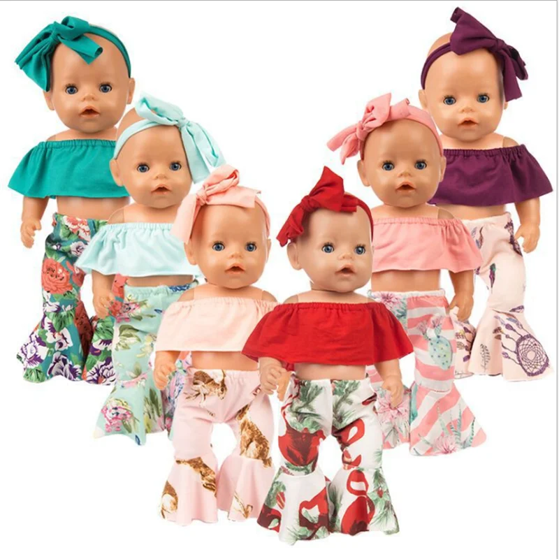 

43cm Baby New Born 18 inch America Doll Clothes Red Green Pink Shoulder Hair With 3-piece Girls' Skirt For Baby Birthday Gift
