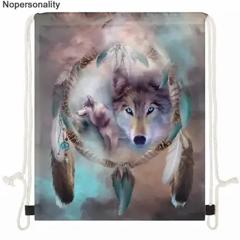 

Nopersonality Drawstring Bags Wolf Print Women Storage Backpack Kids Travel Beach Backpack Custom Logo/Name Draw Pocket mochila