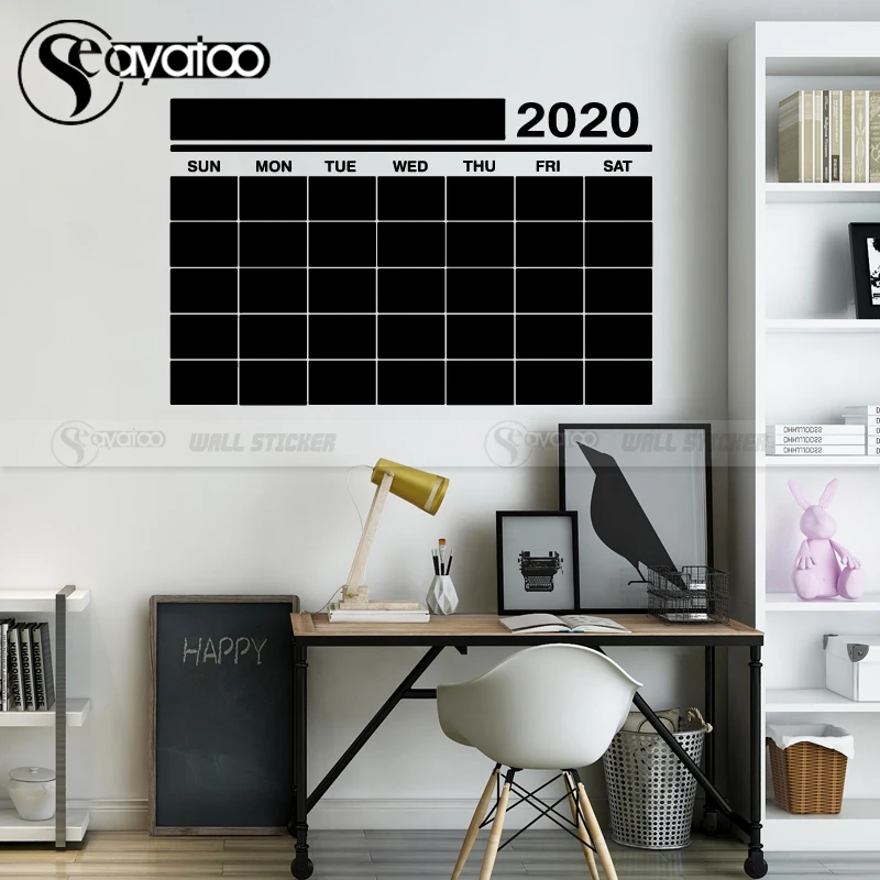 2019 This Month Week Calendar Blackboard Chalkboard Vinyl Wall Sticker Decal