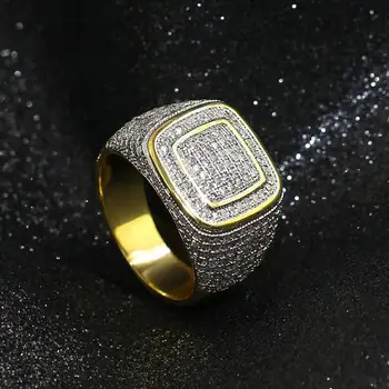 

Iced Out Bling High Quality Cubic Zirconia Rings With Jewelry Box Hip Hop Punk Gold Ring For Men Women Gift Fashion Jewelry