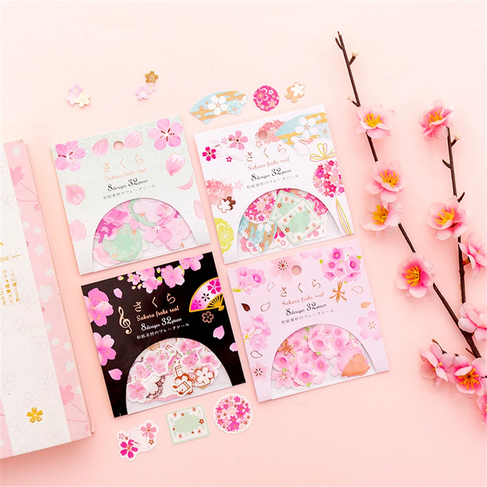 

32 pcs/pack Colorful Cherry Sakura Journal Decorative Stationery Stickers Scrapbooking DIY Diary Album Stick Label