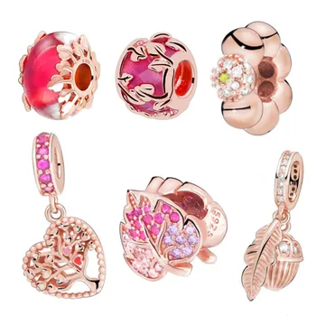 

2019 Autumn New 925 Solid Silver Sparkling Pave Leaf Charm Charm Beads fit Original Pandora Bracelets Women DIY Jewelry