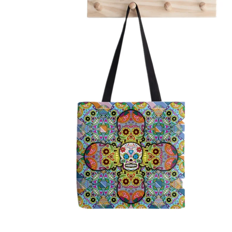 2021 Shopper Sugar Skull Collage Tote Bag Printed Totewomen Harajuku shopper handbag girl Shoulder shopping bag Lady Canvas Bag