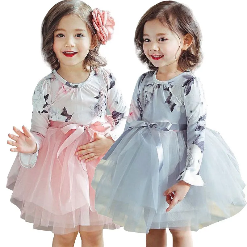 Baby Girl Princess Dress Floral Long Sleeve Tulle Dresses Party Wedding Prom Elegant Kids Clothes For 2-7 Years Girls 2021 | Детская