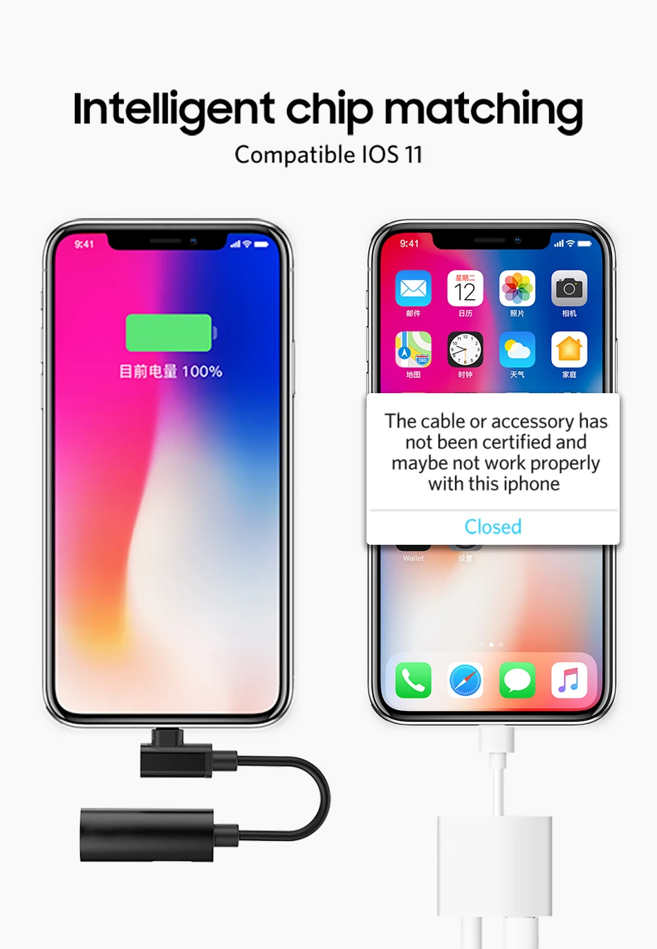 !ACCEZZ Lighting Phone Aux Adapter For iphone 8 Plus X  XR 11 Pro XS Max 3.5mm Jack Earphone Listening Charging 2 in 1 Connector (10)