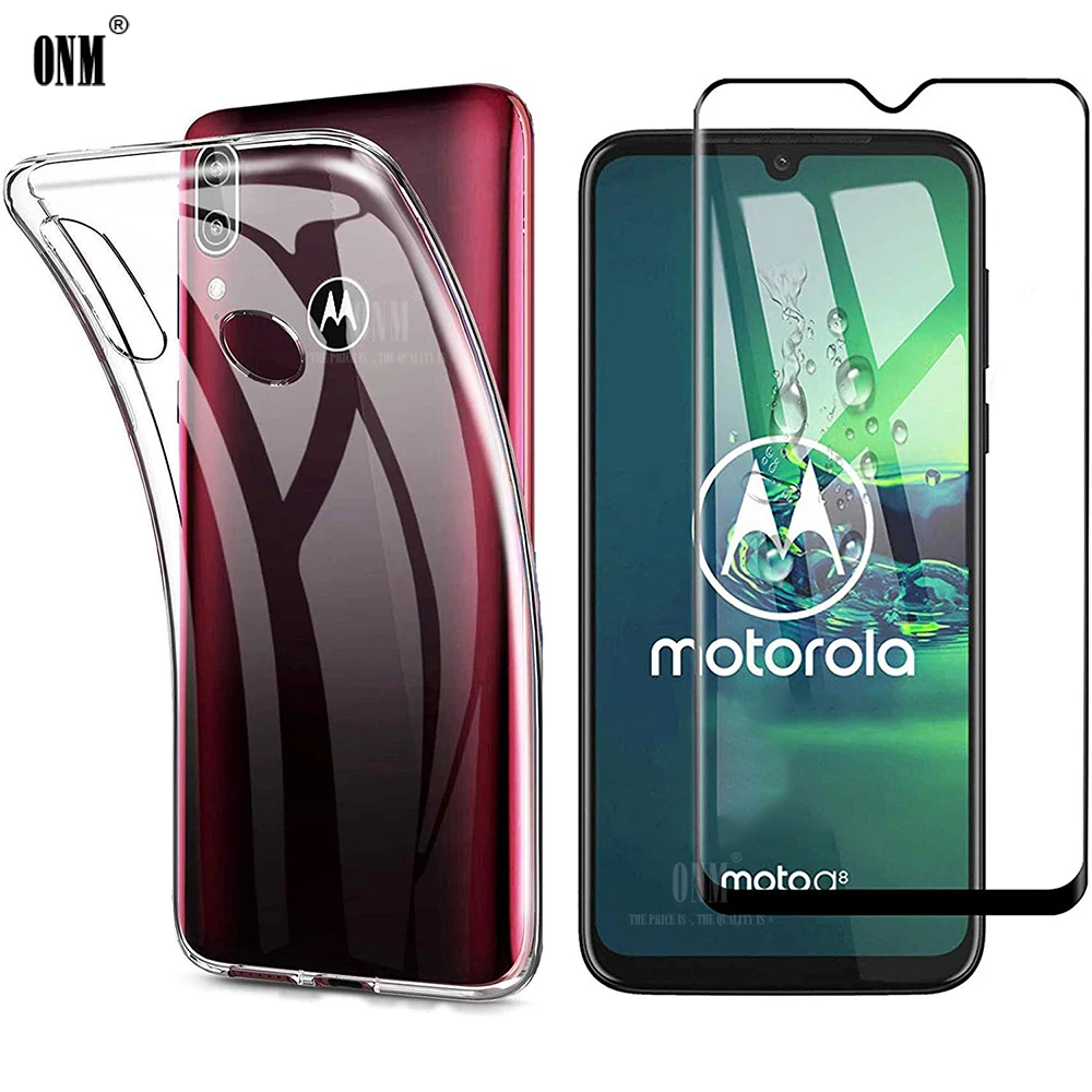 2-в-1 стекло + 360 Полное покрытие чехол для Motorola Moto G8 Power Lite силиконовый задняя