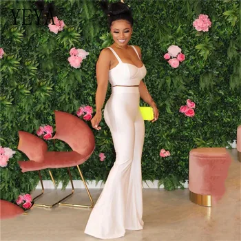 

YEYA Two Piece Set Tracksuits Strap Top+Pants Suit Hollow Out Women Summer Night Club Party Elegant Sporty Casual 2 Pcs Street