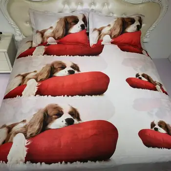

4pcs/set Animals 3D Printed Bedclothes Duvet Cover Bed Flat Sheet Pillow Case Pug Dog Cat King Size Bedding Set for Adults