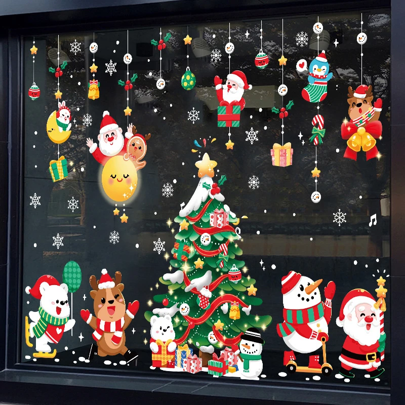 Christmas 2022 Themes Christmas Decorations 2021 Xmas Theme Window Decal Stickers For Home Decor 2022  Christmas Window Glass Front Door Sticker Decor|Wall Stickers| - Aliexpress