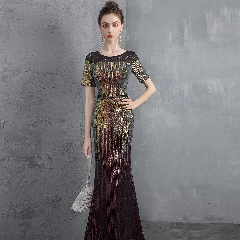 Robe De Soiree, вечернее платье русалки,, с блестками, половина рукава, длинное торжественное платье, Abendkleider Abiye Gece Elbisesi