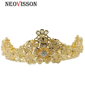 

NEOVISSON Gold Color African Metal Flower Tiaras Crown Algeria Bridal Wedding Jewelry Rhinestone Bijoux Wholesale