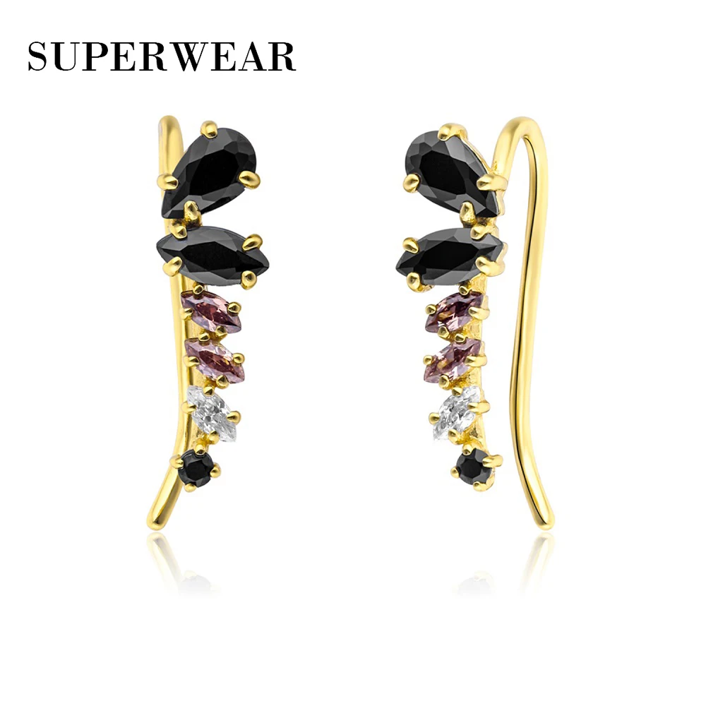 Женские серьги-гвоздики из черного оникса SUPERWEAR длинные серьги с камнями в