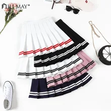JLI мая, плиссированные юбки с высокой талией для девочек, шорты в полоску Харадзюку, юбка трапециевидной формы, мини, Японский Корейский стиль, милая школьная форма