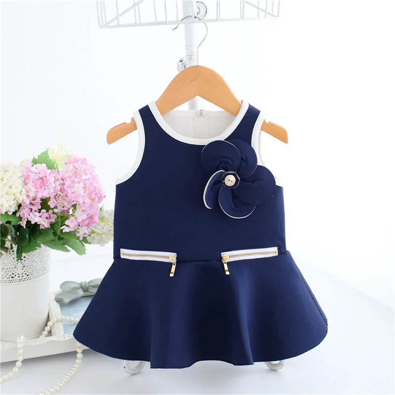 Лидер продаж года, летние платья для девочек милый жилет с цветочным рисунком платье для маленьких девочек Детский костюм для От 0 до 2 лет платье для малышей - Цвет: Синий