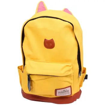 

Canvas Backpack For Women Girls Satchel School Bags Cute Rucksack School Backpack children Cat Ear Cartoon Women Bags Yellow