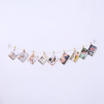 

10PCS Photo Pegs Cartoon DIY Wood Craft Clips Clothespins with Twine for Artwork