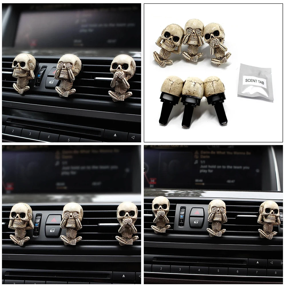 Creative Bone Skull Diffuser Car Decor Dark Magic Perfume Fragrance Clip  Auto Vent Air Freshener Scent Parfum Not See Say Listen