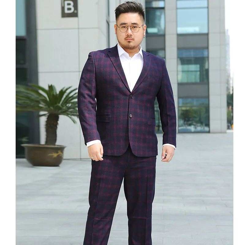 Oversized 8XL Plaid Men Suit 2 Pcs Casual Business Meeting Work Office Suits Set Slim Fit Two-Button Wedding Suit Clothing 2021