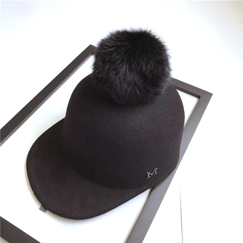 Новые зимние теплые шерстяные фетровые шляпы женские шерстяные мягкие шляпы шляпа ретро Конный шлем викинга Женская бейсбольная кепка с кроличьим мехом - Цвет: 1