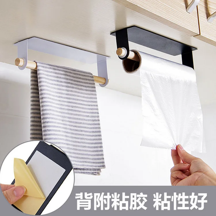 

Bathroom Wood Towel Hanger Rack Bar Kitchen Cabinet Cling Film Rag Hanging Holder Organizer Toilet Roll Paper Holder Shelf