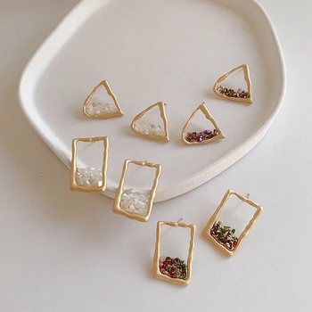 

AOMU 2020 Round Square Geometric Crystal Shell Earrings Transparent Irregular Sequins Metal Earrings for Women Girl Jewelry