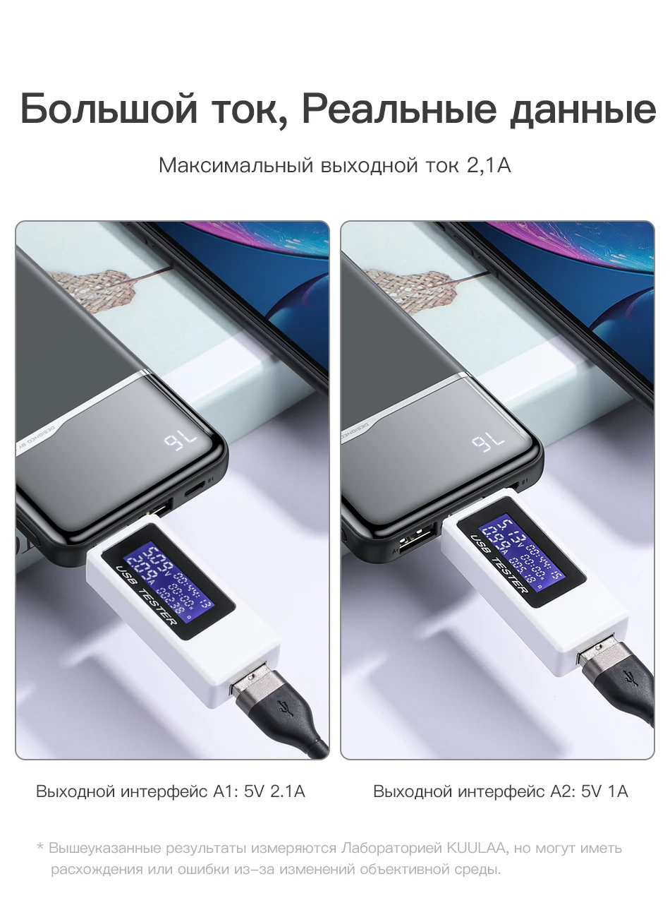 KUULAA Мощность Bank 10000 mAh Портативный зарядки повербанк 10000 mAh Dual USB тонкий внешний аккумулятор Зарядное устройство для Xiaomi Mi 9 8 iPhone