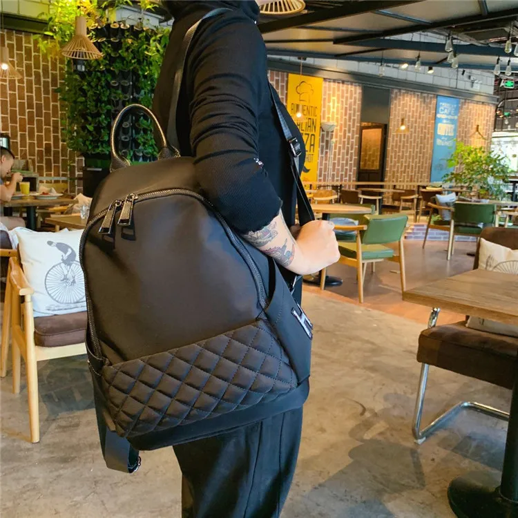 

2020 Winter New Style Korean-style Embroidered Lattice Elasticity with Leather Casual Backpack Diaper Bag Schoolbag WOMEN'S Bag