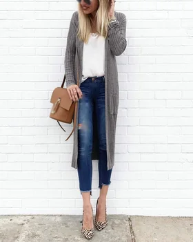 

Women Autumn Loose Casual Slim Cardigan Coat Cotton Long Sleeve Cardigans Jackets Coats Long Solid Color Outwear