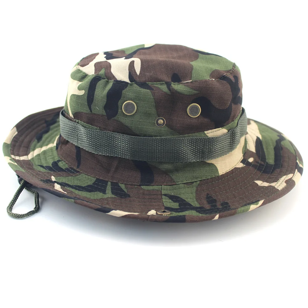 

Camo Military Hat Wide Brim Bucket Army Hat Outdoor Fishing Hat Tactical Bonnie Cap