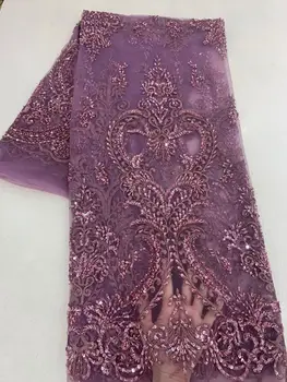 

Nigerian french net Lace David-59.6803 Embroidered Cord Lace Fabric with full beads for bridal dress