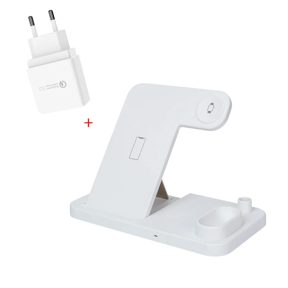 10W Qi Wireless Charger Stand Dock Station For Apple Watch Series 5 4 3 2 I Watch Iphone 11 Pro Max XR X Xs Airpods Apple Pencil - Цвет: White  EU Plug