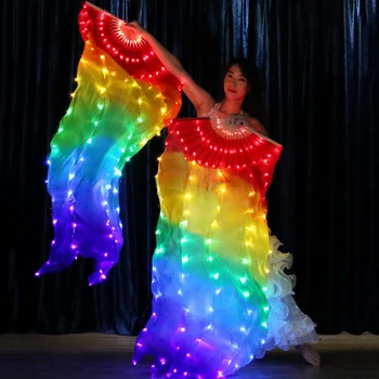 

Women 100% Silk Colorful LED Glowing Belly Dance Fans Veils With USB Charger