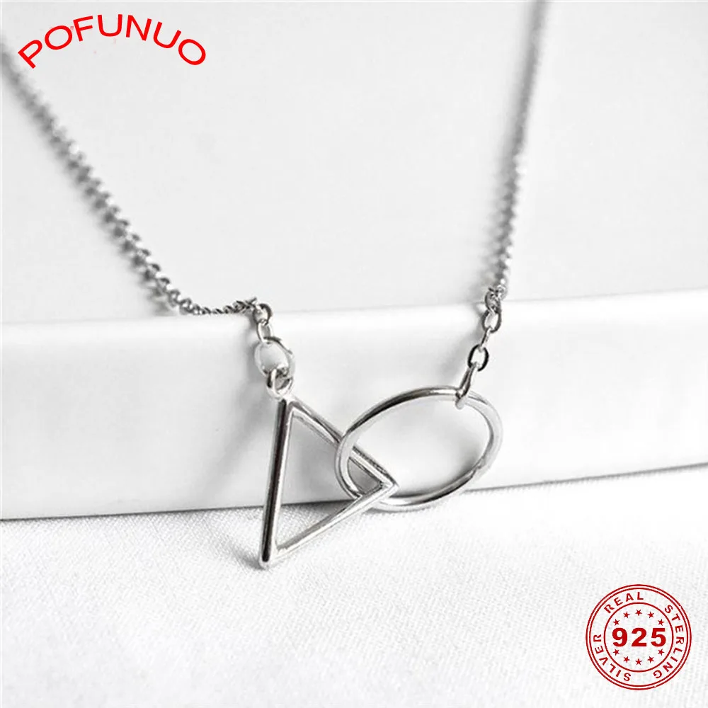POFUNUO, 925 пробы, серебряное, треугольное, геометрическое ожерелье с подвеской, минималистичное, женское, модное, для влюбленных, прекрасное ювелирное ожерелье 925