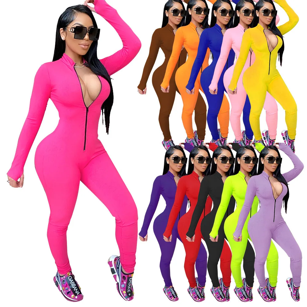 

Streetwear Solid Plus Size Sexy Bandage Jumpsuits Women Skinny Overalls 2020 Full Sleeve Fitness Rompers Womens Jumpsuit Female