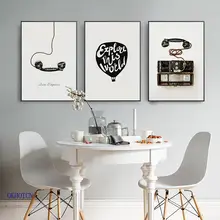 Cuadro sobre lienzo para pared de teléfono clásico nórdico, póster blanco y negro, imagen sin marco para sala de estar, decoración moderna para el hogar
